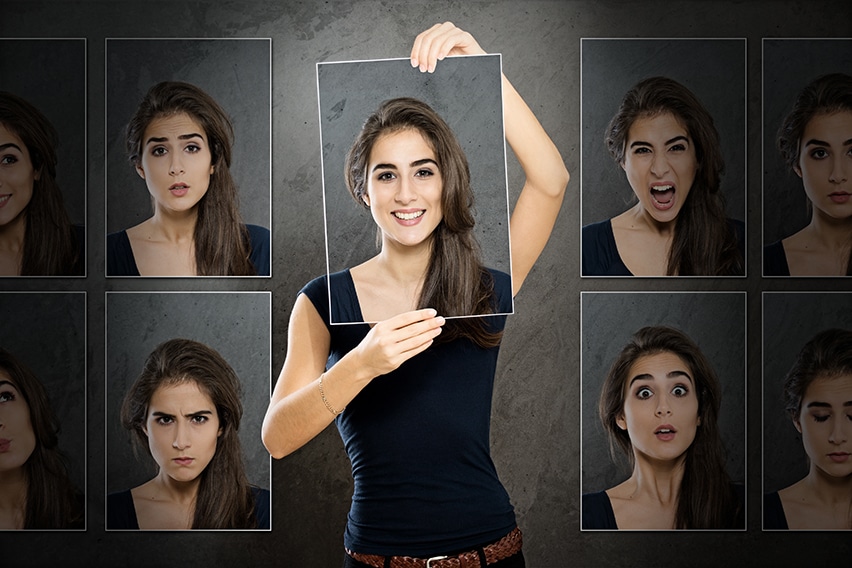 Multiple image of woman with different facial expressions