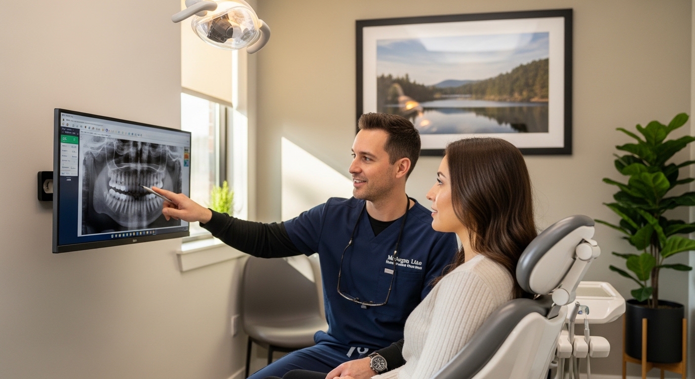 Dentist and patient discussing advanced dentistry options